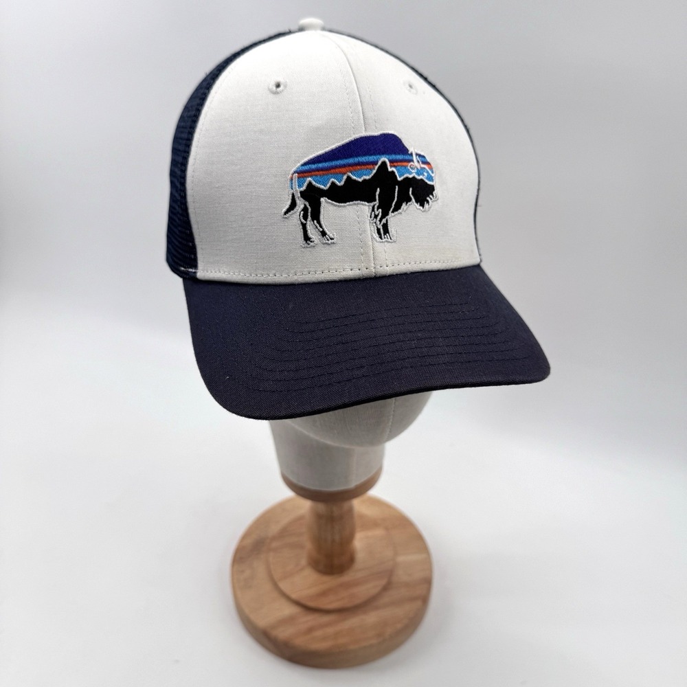 Patagonia Hat Cap Snap Back Fitz Roy Buffalo Blue Mesh Patch Trucker Mens